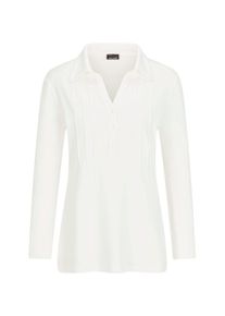Langarmshirt GOLDNER "Halbarm Blusenshirt mit Hemdkragen", Damen, Gr. 46, wei&szlig; (cremewei&szlig;), Obermaterial: 95% Viskose CV. 5% Elasthan EL., Modisch, Shirts Langarmshirt, Biesen