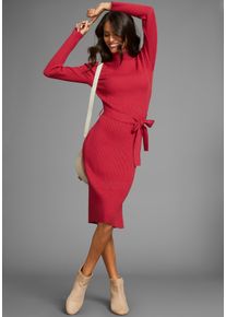 Strickkleid Laura Scott, Damen, Gr. 40, N-Gr, rot (rot, melange), Rippstrick, Obermaterial: 50% Viskose, 28% Polyester, 22% Polyamid, clean, unifarben, figurbetont kniebedeckend, Kleider Strickkleid, mit Rollkragen und Bindeg&uuml;rtel