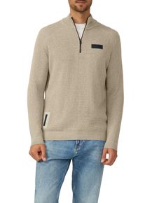 Troyer s.Oliver, Herren, Gr. 3XL, schwarz stone beige, Strick, Obermaterial: 100% Baumwolle, unifarben, normal h&uuml;ftbedeckend, Rundhals, B&uuml;ndchen, Pullover Troyer, in Strick-Optik