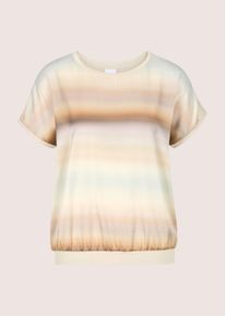 Madeleine Mode Kurzarmshirt MADELEINE "Jerseyshirt Elegantes Blusenshirt mit Streifenmuster", Damen, Gr. 38, wei&szlig; (wollwei&szlig;, multicolor), Obermaterial: 75% Viskose CV. 20% Seide silk. 5% Elasthan EL., Modern, schmal, Shirts Kurzarmshirt, Edler Farbverlauf