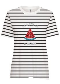 Kurzarmshirt Only "ONLKITA S/S TEE JRS NOOS", Damen, Gr. L, cloud dancer stripes:schwarz, sequin watermelon, Jersey, Obermaterial: 100% Baumwolle, gestreift, regular fit normal, Rundhals, Shirts Kurzarmshirt, Baumwolle, regular fit