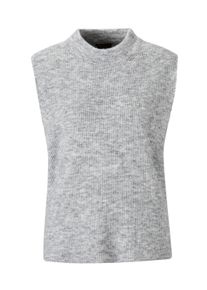 Rundhalspullover GOLDNER "Edler Rippstrick Pullunder, Stehkragen", Damen, Gr. 46, grau (grau, melange), Obermaterial: 76% Polyester PES. 15% Polyamid PA. 6% Schurwolle WV. 3% Elasthan EL., keine/nicht relevant, Pullover Rundhalspullover, Leicht &uuml;berschnittene Schulter