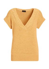 Rundhalspullover GOLDNER "Trageangenehmer Pullunder mit modischem Ausschnitt", Damen, Gr. 44, gelb (honig), Obermaterial: 60% Polyester PES. 40% Baumwolle CO., keine/nicht relevant, Pullover Rundhalspullover, Modischer Ausschnitt