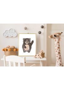 Bild mit Rahmen queence "Brauner B&auml;r", braun (farbe rahmen: natur, braun, beige, farbe bild(er): braun), B:50cm H:70cm T:1,5cm, Holz, Plexiglas, Bilder, Bild mit Rahmen, HD Premium Posterdruck mit Echtholzrahmen