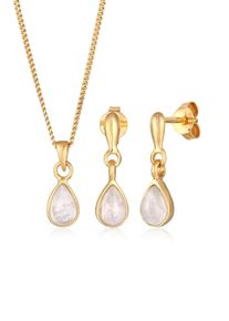 Ohrring und Ketten Set Elli Premium "Schmuckset Mondstein Kette Ohrh&auml;nger 925 Silber vergoldet" Gr. 45, gold, Schmuck_Sets, Damen, 45, Ohrring und Ketten Set