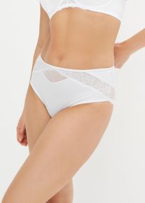 Maxislip bonprix "Maxislip mit zarter Spitze", Damen, Gr. 36/38 (S), wei&szlig;, Obermaterial: 80% Polyamid, 20% Elasthan. Futter: 90% Polyamid, 10% Elasthan. Spitze: 90% Polyamid, 10% Elasthan, Unterhosen Maxislip, weiches Material, bequeme Passform