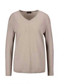 Strickpullover GOLDNER "Kurzgr&ouml;&szlig;e Basicpullover mit V-Ausschnitt", Damen, Gr. 25, beige (sand), Obermaterial: 100% Kaschmir WS., V-Ausschnitt, weit Rippe, Pullover Strickpullover, Aufwendig in Form gestrickt