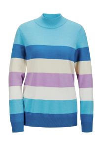 Rundhalspullover GOLDNER "Kurzgr&ouml;&szlig;e Strickpullover", Damen, Gr. 22, blau (blau, gemustert), Obermaterial: 50% Viskose CV. 28% Polyester PES. 22% Polyamid PA., Rippe, Pullover Rundhalspullover, Stehbund mit Rippe