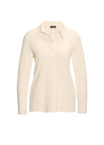 Poloshirt GOLDNER "Langarm Poloshirt mit Schmuckband an Knopfleiste", Damen, Gr. 50, beige (cremewei&szlig;), Obermaterial: 95% Modal CMD. 5% Elasthan EL., Sonstiges, Shirts Poloshirt, Ohne