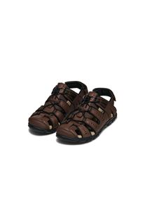 Sandale Geox "UOMO SANDAL STRADA C", Herren, Gr. 39, braun (dunkelbraun, schwarz), Lederimitat, Textil, Schuhe Sandale, Sommerschuh, Klettschuh, Outdoorsandale, mit Lederfu&szlig;bett
