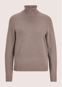 Madeleine Mode Longpullover MADELEINE "Strickpullover Schmaler Feinstrickpullover", Damen, Gr. 36/38, beige (taupe, melange), Obermaterial: 70% Viskose CV. 30% Polyamid PA., Modern, normal, Rollkragen, Pullover Longpullover, Feinstrick