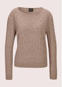 Madeleine Mode Longpullover MADELEINE "Strickpullover Eleganter Wollpullover mit Zopfmuster", Damen, Gr. 40/42, beige (taupe, melange), Obermaterial: 100% Schurwolle WV., Modern, Pullover Longpullover, Allover-Zopfmuster