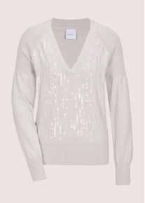 Madeleine Mode Longpullover MADELEINE "Feinstrickpullover Baumwollpullover mit Pailletten", Damen, Gr. 48, wei&szlig; (perlwei&szlig;), Obermaterial: 95% Baumwolle CO. 5% Kaschmir WS., Modern, figurumspielend, V-Ausschnitt, Pullover Longpullover, Pailletten im Vorderteil