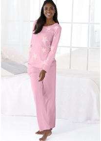 Pyjama Arizona, Damen, Gr. 36/38, rosa (rosa, sterne), Graumeliert (Obermaterial): 90% Baumwolle, 10% Polyester. Obermaterial: 60% Baumwolle, 40% Polyester, bequem, Rundhals, B&uuml;ndchen, Homewear-Sets Pyjama, in melierter Optik mit Sternen, Topseller