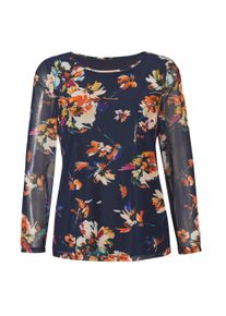 Print-Shirt GOLDNER "Kurzgr&ouml;&szlig;e Mesh-Shirt", Damen, Gr. 25, blau (marine, gemustert), Obermaterial: 92% Polyester PES. 8% Elasthan EL., normales B&uuml;ndchen, Shirts Print-Shirt, Floraler Druck