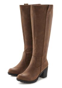 Weitschaftstiefel Lascana, Damen, Gr. 36, XL-Schaft, braun, Obermaterial: 100% Lederimitat. Decksohle: 100% Textilmaterial. Futter: 100% Textilmaterial. Laufsohle: 100% Synthetik, unifarben, Schuhe Weitschaftstiefel, Stiefel, Stiefelette, langer Stiefel, Blockabsatz, Cowboy Stil VEGAN