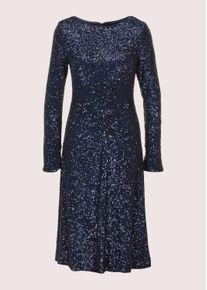 Madeleine Mode Cocktailkleid MADELEINE "Paillettenkleid Abendkleid mit Glanzeffekt", Damen, Gr. 42, N-Gr, blau (dunkelblau), Obermaterial: 100% Polyester PES., Modern, tailliert, Kleider Cocktailkleid, &Auml;rmel mit Schlitz