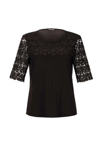 Langarm-Poloshirt GOLDNER "Viskose-Blusenshirt mit Spitze", Damen, Gr. 46, schwarz, Obermaterial: 95% Viskose CV. 5% Elasthan EL., normales B&uuml;ndchen, Shirts Langarm-Poloshirt, Ohne