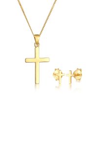 Ohrring und Ketten Set Elli "Schmuckset Kreuz Kette Ohrstecker 925 Silber" Gr. 45, gold, Schmuck_Sets, Herren, Blacklist, Silber 925 (Sterlingsilber), Ohrring und Ketten Set