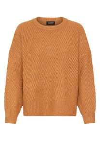 Strickfleece-Pullover oxmo "Strickpullover OXIBOMMA", Damen, Gr. M, braun (braun sugar), Obermaterial: 93% Polyester PES. 5% Wolle mw. 2% Elasthan EL., Pullover Strickfleece-Pullover