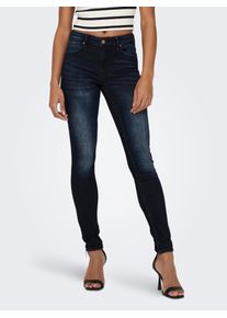 Skinny-fit-Jeans Only "ONLKENDELL LIFE REG SK ANKLE", Damen, Gr. 25, L&auml;nge 32, blau (dunkelblau denim), Denim/Jeans, Obermaterial: 92% Baumwolle, 6% Polyester, 2% Elasthan, unifarben, skinny fit kn&ouml;chellang, Jeans Skinny-fit-Jeans, mit Zipper am Saum