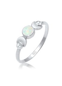 Silberring Elli "Ring Halbmond Zirkonia Synthetischer Opal 925 Sterling Silber" Gr. 58, silber, Fingerringe, Damen, 58, Silber 925 (Sterlingsilber), Silberring