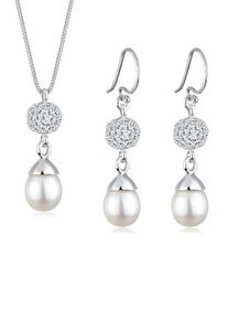 Ohrring und Ketten Set Elli "Schmuckset Kette und Ohrh&auml;nger mit Perlen Silber, mit Kristallen von Swarovski" Gr. 45, wei&szlig;, Schmuck_Sets, Damen, 45, Ohrring und Ketten Set