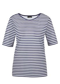 Kurzarmshirt GOLDNER "Kurzgr&ouml;&szlig;e Stilvolles Streifenshirt f&uuml;r Damen", Damen, Gr. 22, blau (marine, wei&szlig;, geringelt), Obermaterial: 92% Viskose CV. 8% Elasthan EL., gerade, U-Boot-Ausschnitt, Gerade, Shirts Kurzarmshirt, Blende