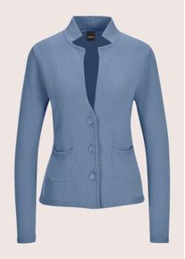 Madeleine Mode Strickjacke MADELEINE "Strickblazer Eleganter Blazer mit feinem Glattstrick", Herren, Gr. 48, blau (rauchblau), Obermaterial: 100% Baumwolle CO., Modern, Strickjacken Strickjacke, Hautsympathische Baumwolle