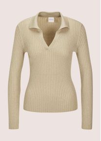 Madeleine Mode Longpullover MADELEINE "Strickpullover Glanzpullover mit Polokragen", Damen, Gr. 48, wei&szlig; (perlwei&szlig;, goldfarben), Obermaterial: 40% Polyacryl PAN. 40% Viskose CV. 20% metallisierte Fasern MTF., Modern, figurbetont, V-Ausschnitt, Pullover Longpullover, Polokragen