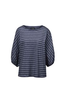 Kurzarmshirt GOLDNER "Shirt aus Effektgarn", Damen, Gr. 48, blau (marine, wei&szlig;, geringelt), Obermaterial: 100% Baumwolle CO., U-Boot-Ausschnitt, Gummizug, Shirts Kurzarmshirt, Fledermaus&auml;rmel