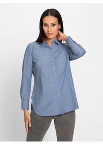 Hemdbluse Heine, Damen, Gr. 46, blau (bleu), 50% Baumwolle, 50% Polyester, unifarben, Blusen Hemdbluse