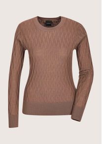 Madeleine Mode Longpullover MADELEINE "Feinstrickpullover Wollpullover mit grafischem Muster", Damen, Gr. 36/38, beige (mandel), Obermaterial: 100% Schurwolle WV., Modern, Pullover Longpullover, Struktur-Strickmuster