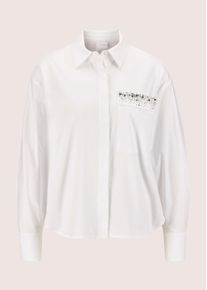 Madeleine Mode Langarmbluse MADELEINE "Hemdbluse Elegante Bluse mit Strassdetails", Damen, Gr. 38, wei&szlig;, Obermaterial: 65% Baumwolle CO. 31% Polyamid PA. 4% Elasthan EL., Modern, Blusen Langarmbluse