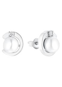 Paar Ohrstecker Amor "2023001", wei&szlig; (silberfarben, wei&szlig;, wei&szlig;, kristallwei&szlig;), Ohrringe, Damen, Perlen Silber 925 (Sterlingsilber), Perlen, Silber 925 (Sterlingsilber), Paar Ohrstecker, mit Zirkonia (synth.) - mit S&uuml;&szlig;wasserzuchtperle