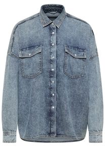 Langarmbluse Mustang "Damen Style Ruby", Damen, Gr. 36, blau 300, Twill, 60% Lyocell, 40% Baumwolle, unifarben, oversize, Blusen Langarmbluse