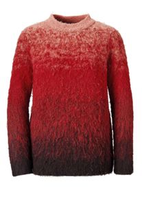 Strickpullover GOLDNER "Strickpullover", Damen, Gr. 50, rot (dunkelrot, gemustert), Obermaterial: 60% Polyester PES. 30% Polyamid PA. 10% Wolle WO., Tubular, Pullover Strickpullover, Flauschiger Wollflor