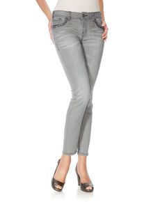 R&ouml;hrenjeans Heine, Damen, Gr. 34, Normalgr&ouml;&szlig;en, grau (grau denim), 95% Baumwolle, 3% Polyester, 2% Elasthan, Miedereinsatz:15% Elasthan, 85% Polyamid, unifarben, lang, Jeans R&ouml;hrenjeans