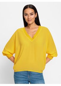 Langarmbluse Heine, Damen, Gr. 34, gelb (sonnengelb), 100% Polyester, unifarben, V-Ausschnitt, Blusen Langarmbluse