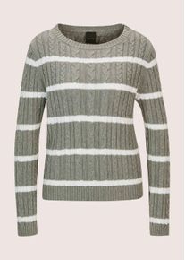 Madeleine Mode Longpullover MADELEINE "Strickpullover Moderner Baumwollpullover mit Zopfmuster und Ringel-Design", Damen, Gr. 48, wei&szlig; (graphit, melange, wollwei&szlig;), Obermaterial: 100% Baumwolle CO., Modern, Pullover Longpullover, Kontraststreifen