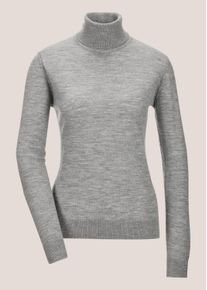 Madeleine Mode Longpullover MADELEINE "Strickpullover Feinstrickpullover mit Rollkragen", Damen, Gr. 36/38, grau (graphit, melange), Obermaterial: 100% Schurwolle WV., Modern, normal, Pullover Longpullover