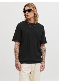 Jack & Jones Kurzarmpullover JACK & JONES "JJEBRADLEY KNIT TEE SS LN", Damen, Gr. S, schwarz, Strick, Obermaterial: 100% Baumwolle, unifarben, normal, Rundhals, Pullover Kurzarmpullover, Baumwolle, mit vertikaler Rippstruktur