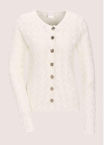 Madeleine Mode Strickjacke MADELEINE "Strickblazer Edler Struktur-Blazer mit Strickmuster, Langarm", Damen, Gr. 48, wei&szlig; (wollwei&szlig;), Obermaterial: 100% Baumwolle CO., Modern, Strickjacken Strickjacke, Allover-Strickmuster