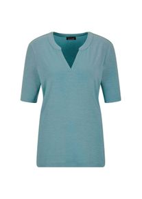 Kurzarmshirt GOLDNER "Kurzgr&ouml;&szlig;e Jerseyshirt mit Blende", Damen, Gr. 22, blau (t&uuml;rkis), Obermaterial: 95% Viskose CV. 5% Elasthan EL., figurumspielend, V-Ausschnitt, Shirts Kurzarmshirt, stretchbequemer Viskosejersey