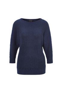 Rundhalspullover GOLDNER "Baumwollmix mit Fledermaus&auml;rmeln und Rippstruktur", Damen, Gr. 40/42, blau (marine), Obermaterial: 55% Baumwolle CO. 45% Viskose CV., figurumspielend, U-Boot-Ausschnitt, Fledermaus&auml;rmel Rippe, Pullover Rundhalspullover, keine/nicht relevant