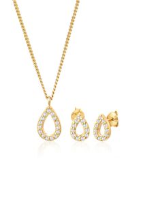 Ohrring und Ketten Set Elli "Schmuckset Tropfen Zirkonia Elegant 925 Silber" Gr. 45, gold, Schmuck_Sets, Damen, Blacklist, Silber 925 (Sterlingsilber), Ohrring und Ketten Set
