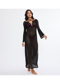 Strandkleid Triumph "Beach MyWear Crochet Long Dress LSL", Damen, Gr. 38, N-Gr, schwarz, Strick, Obermaterial: 95% Polyester, 5% Elasthan, Kleider Strandkleid, weiches H&auml;keldesign