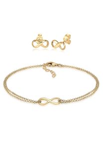 Ohrring und Ketten Set Elli "Schmuckset Infinity Symbol Armband Ohrstecker Set 925 Silber" Gr. 16, gold, Schmuck_Sets, Damen, Blacklist, Silber 925 (Sterlingsilber), Ohrring und Ketten Set