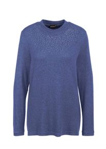 Longpullover GOLDNER "Angenehm weiches Shirt mit Glitzersteinen", Damen, Gr. 42, blau (schieferblau, melange), Obermaterial: 75% Viskose CV. 20% Polyester PES. 5% Elasthan EL., Tubular, Pullover Longpullover, Mit tonigen Glitzersteinen vorn