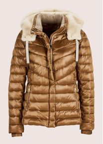 Madeleine Mode Kurzjacke MADELEINE "Wintermantel Elegante Jacke f&uuml;r kalte Tage", Damen, Gr. 44, braun (tabakbraun, perlwei&szlig;), Obermaterial: 34% Polyester COOLMAX PES(Coolmax). 33% Polyamid PA. 33% Polyacryl PAN., Modern, Jacken Kurzjacke, Steppjacke, Webpelzeinatz, Wolleinsatz